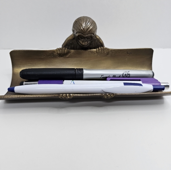 Vintage Dango Pen Tray, Bronze Monkey Pen Holder - Picture 2 of 11